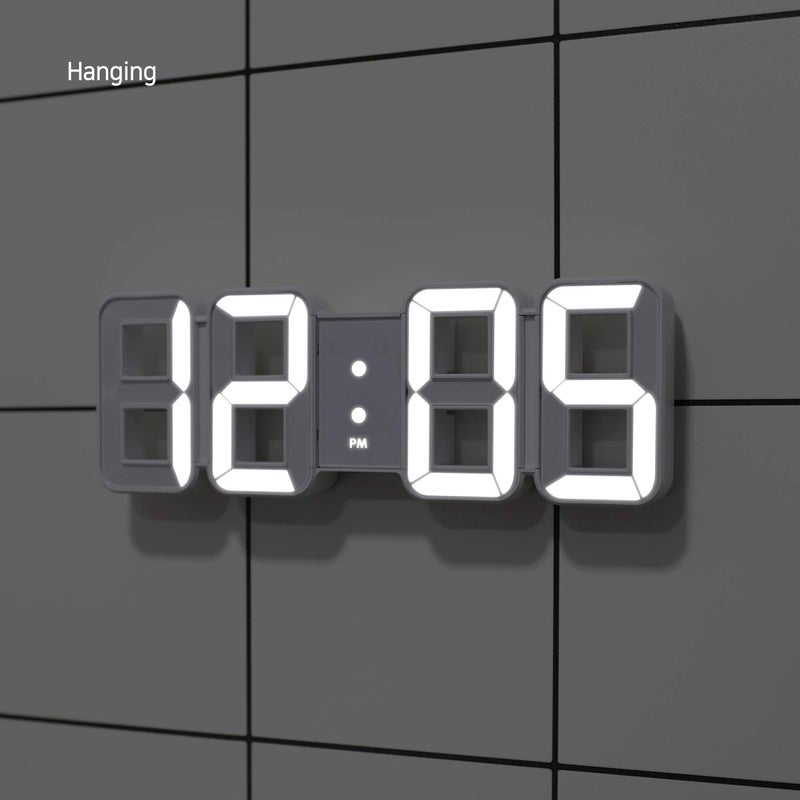 mooas 3D Pure Mini White LED Clock, Multi-Function LED Clock (Calendar, Alarm, Temperature) (8.5" White Table Alarm Clock) - Image 5